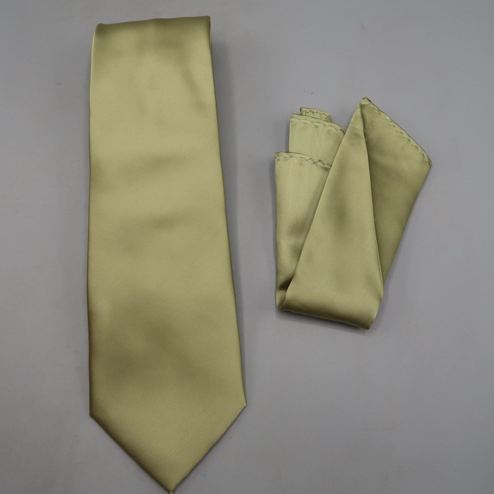 Light Green Silky Solid Men Neck tie and Pocket Square Hankie Set Formal Wedding